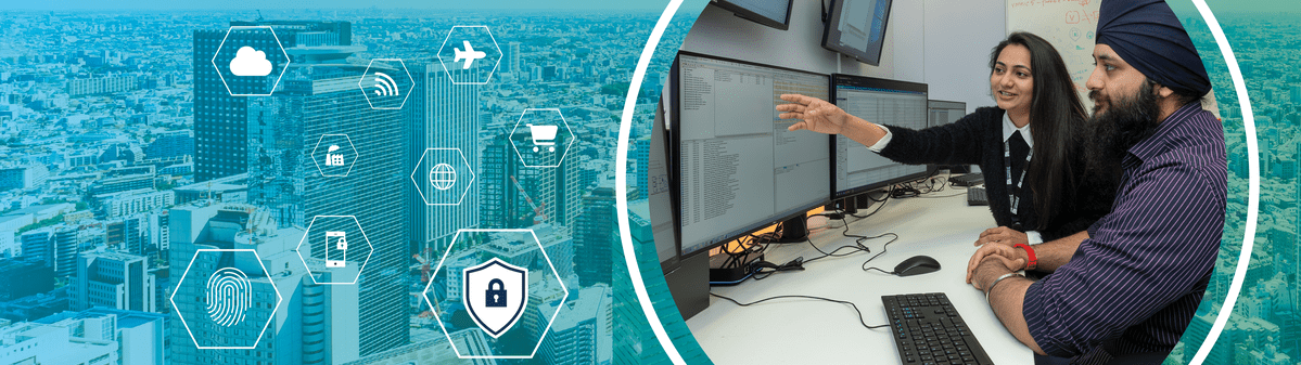 New CSE cyber security slider banner, featuring two students and our brand colours. 